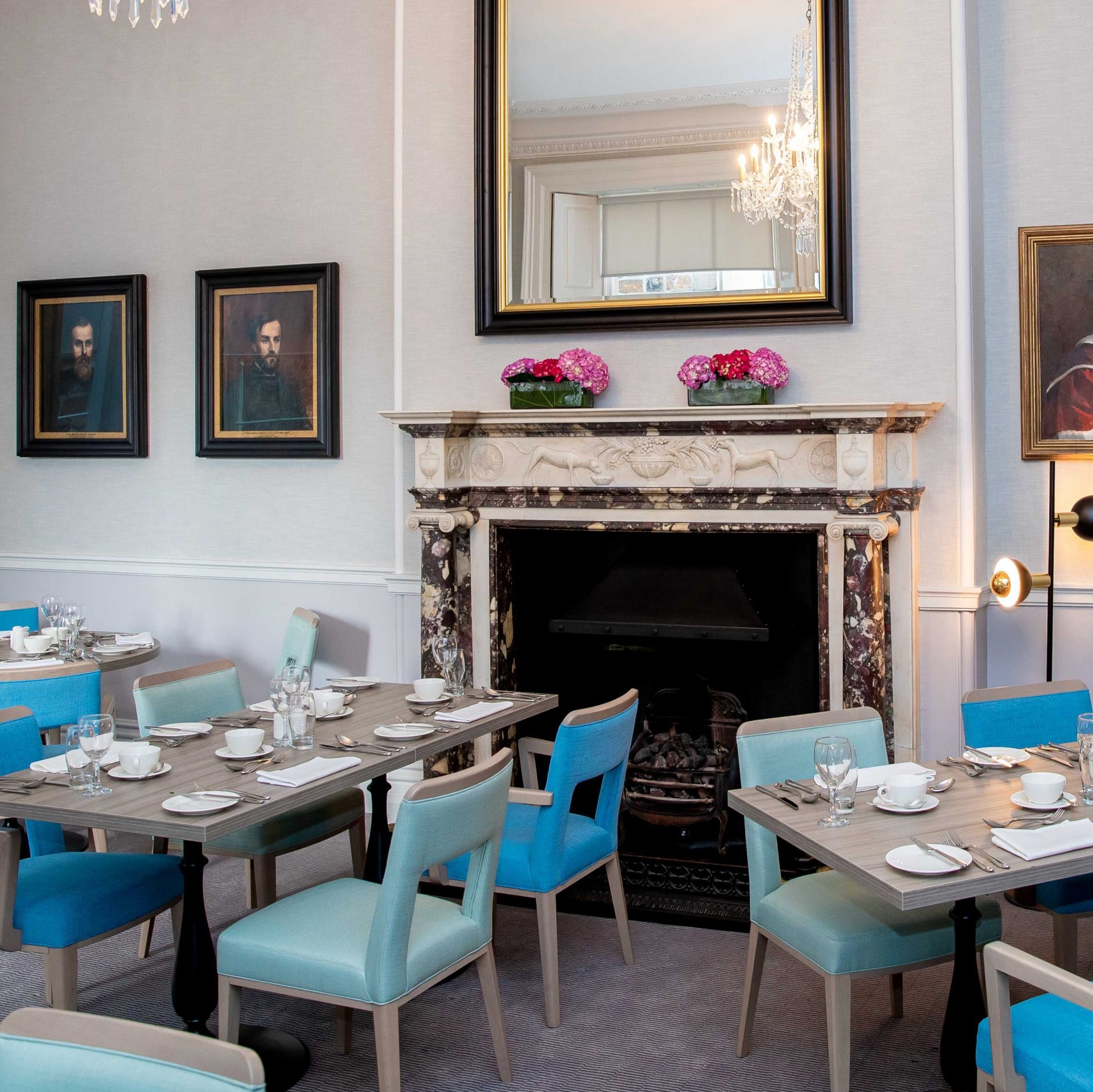 Chairs and tables in the 1592 restaurant at Trinity College Dublin