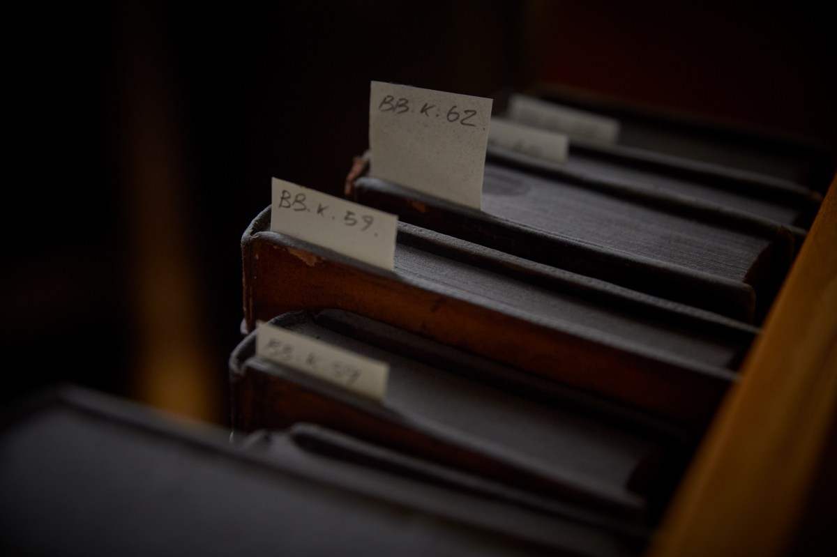 books with labels in the old library