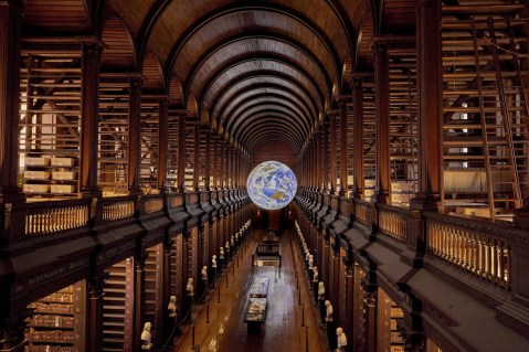 View of Gaia in the Long Room from the upper floor in the Old Library