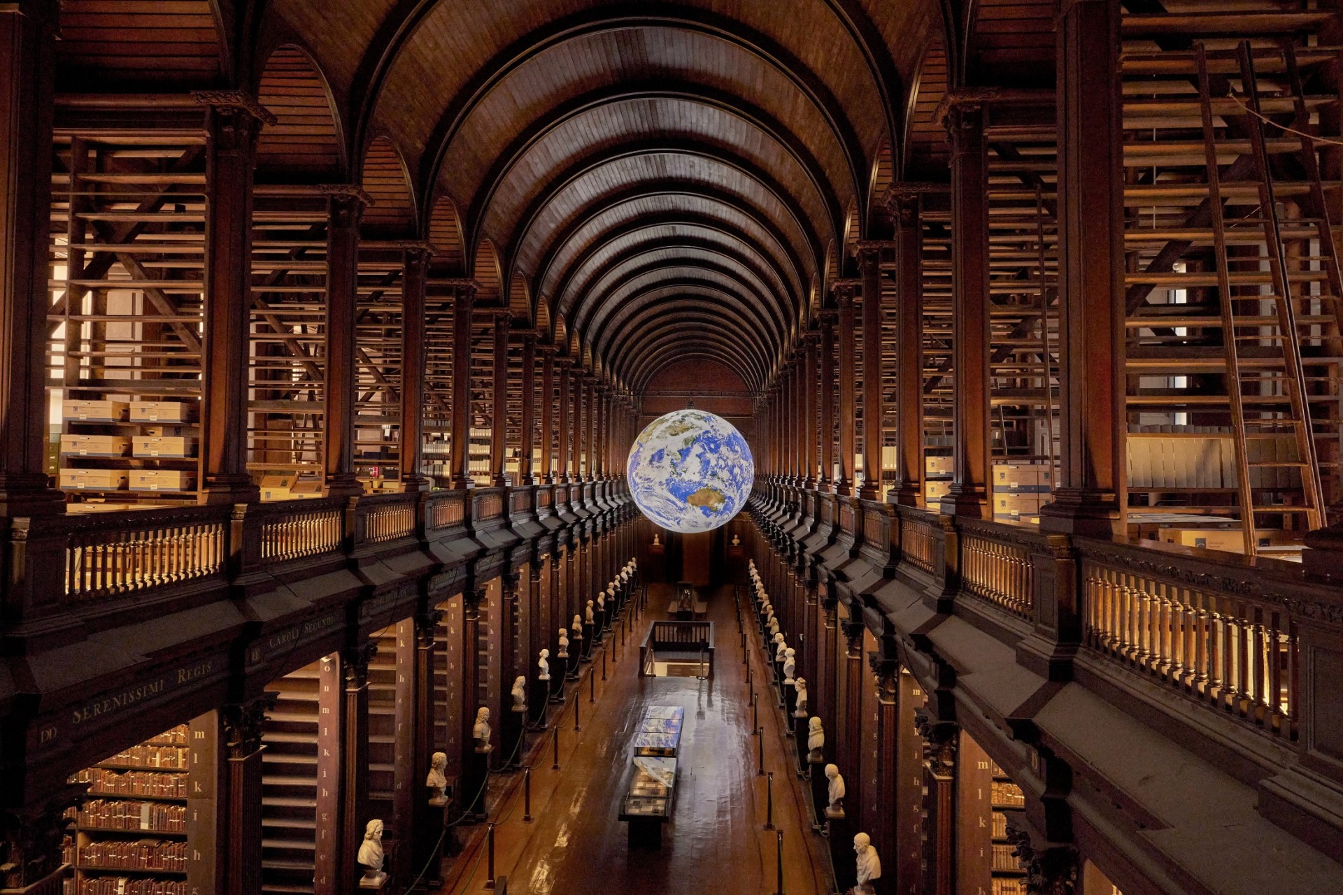 Image of Gaia in the Long Room from the upper gallery