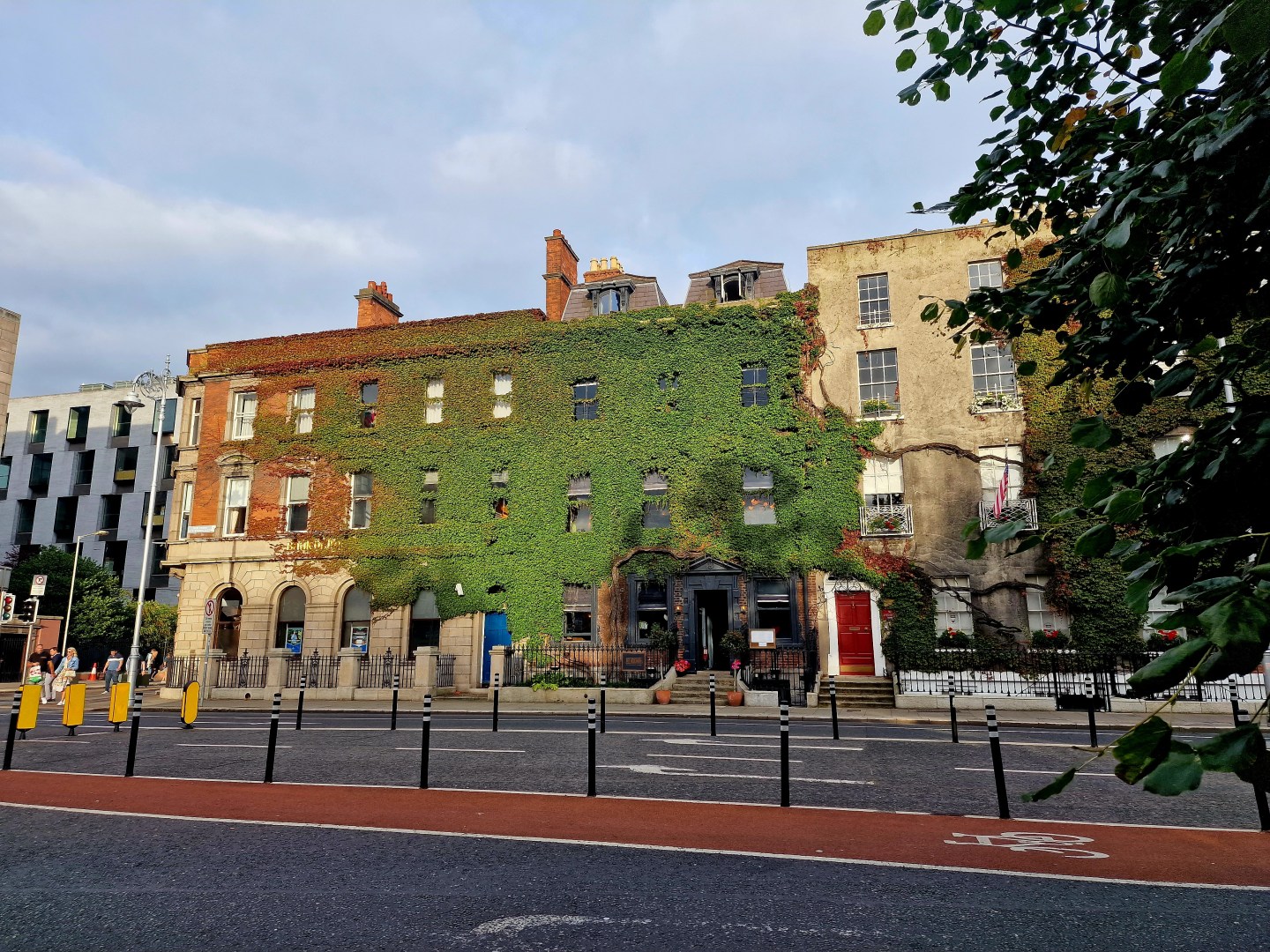 Georgian redbrick buildings with ivy on them