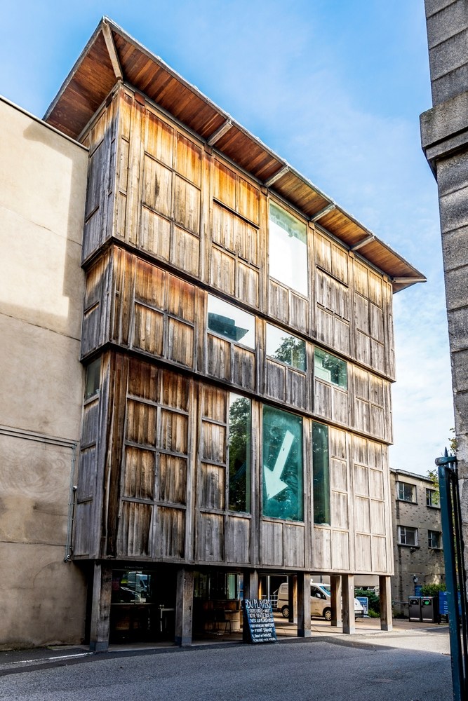 Wooden exterior of the Samuel Beckett Theatre in Trinity