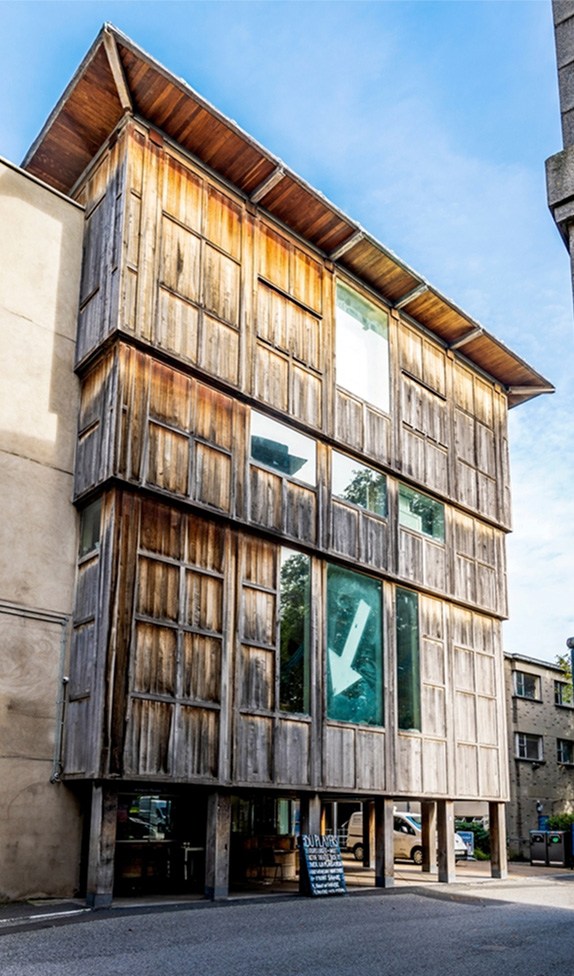 Photo of the wooden architecture of Samuel Beckett Theatre