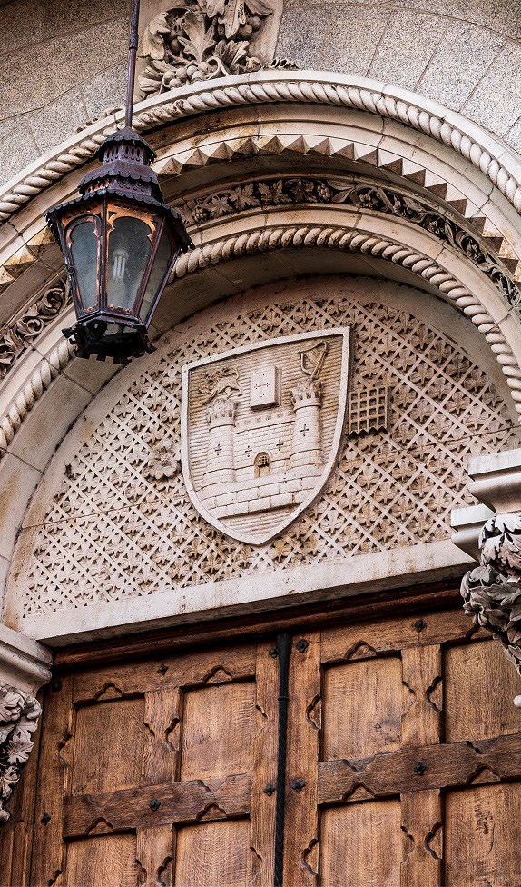 Image of stone carvings on a building at Trinity College